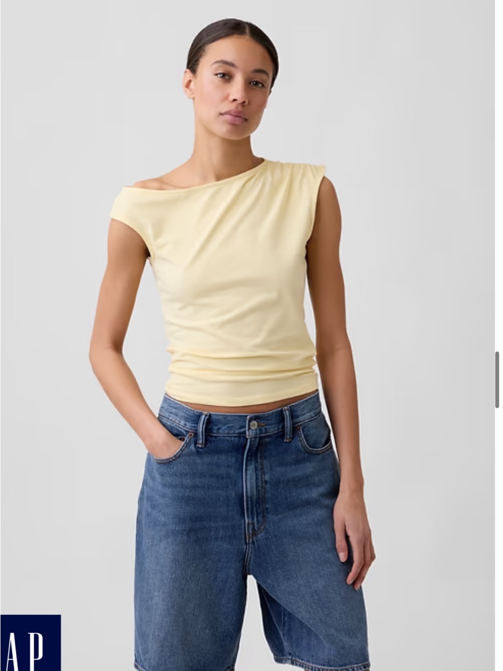 GAP Factory Pale Yellow One-Shoulder Tank Top